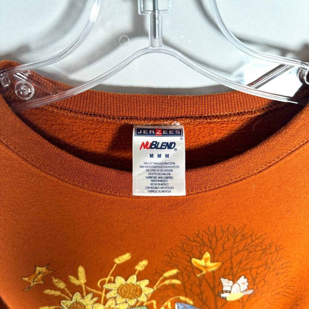 Vintage 90s Jerzees Orange Sweatshirt Scarecrow Fall Scene Women's Size M - Picture 5 of 5